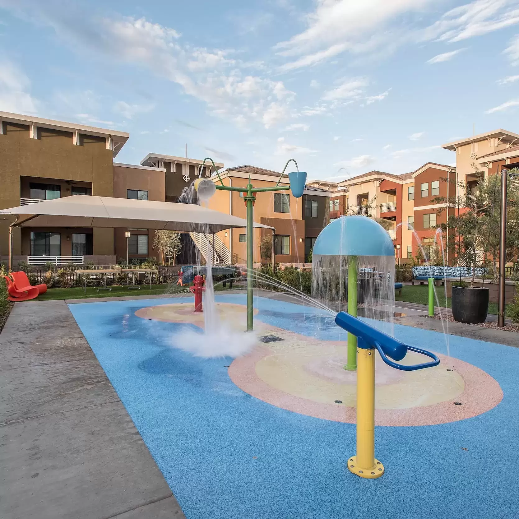 A splash pad for the children to enjoy the water and sun at Liv Northgate.
