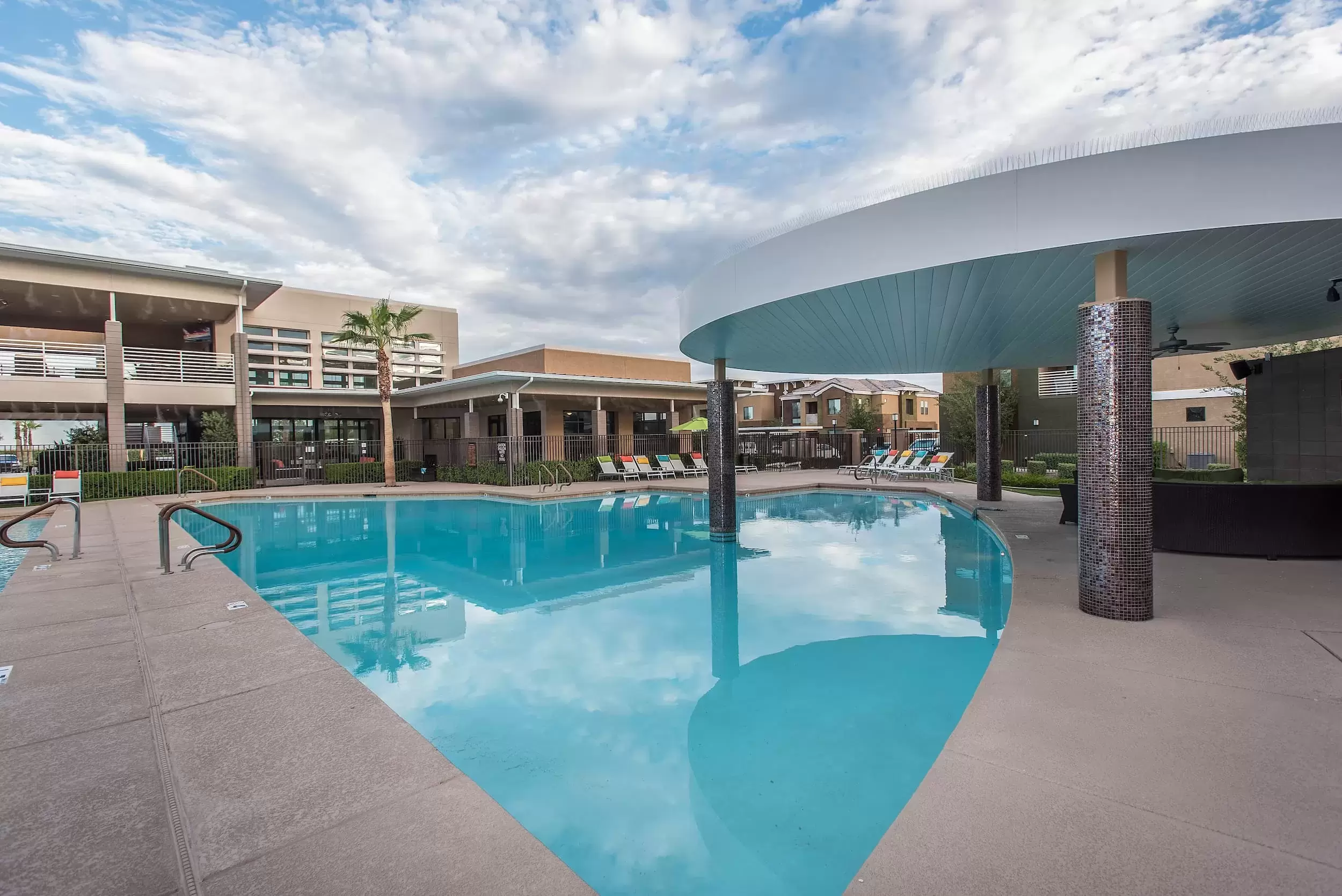 The pool and patio for the Liv Northgate community.